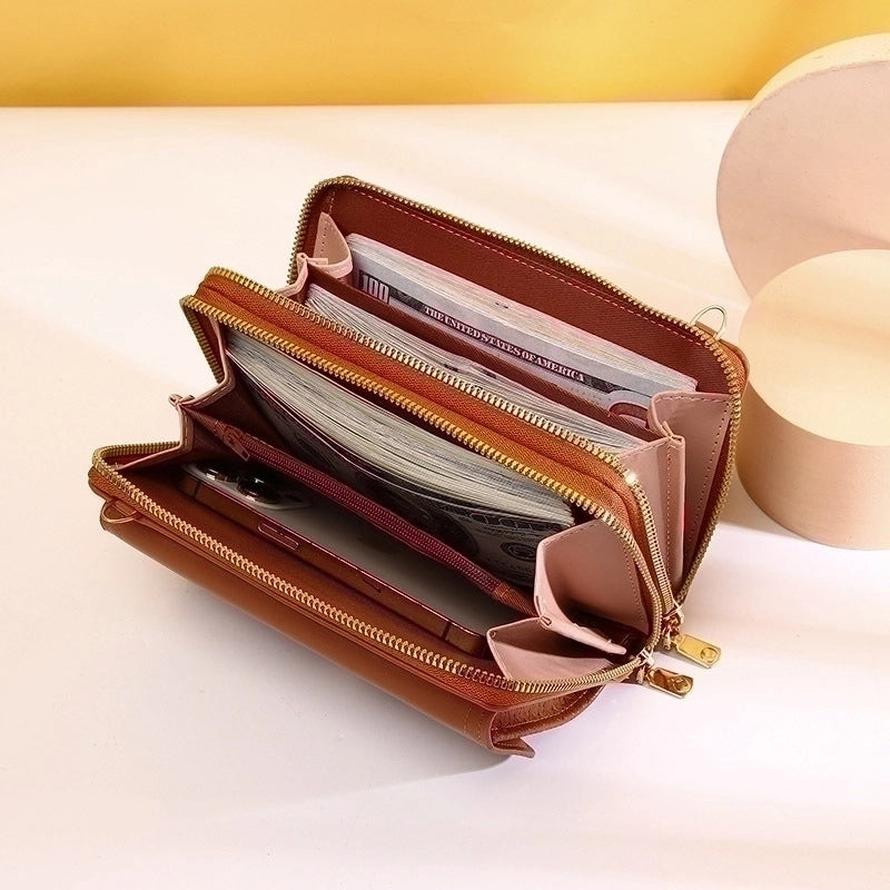 Women's Pu Leather Solid Color Basic Zipper Phone Wallets