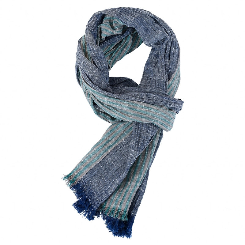 Men's Scarf Spring And Summer Pinstripe Scarf Navy Color Matching Yarn-dyed Thin Casual Men's Scarf Blue