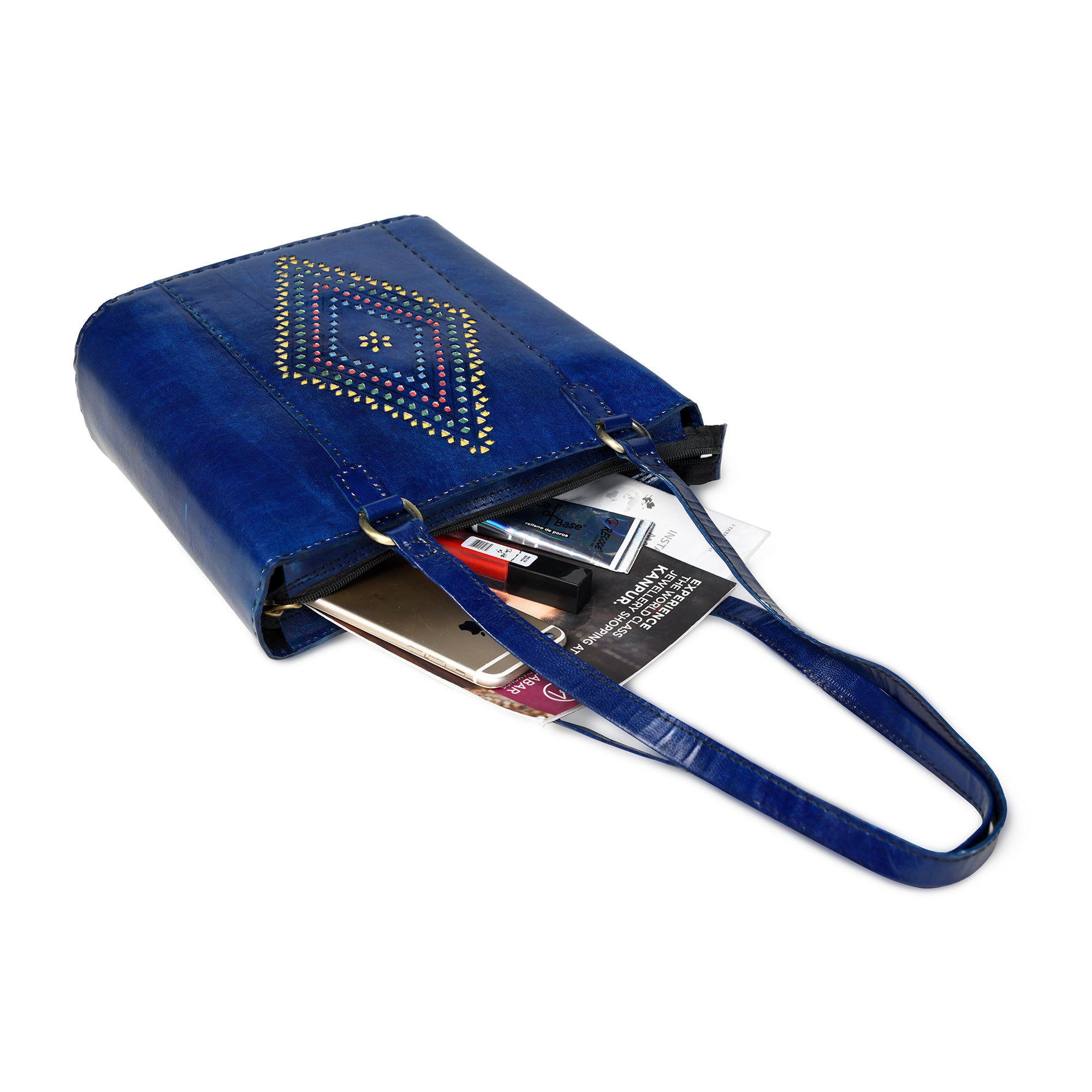 Solid Structure Blue Leather Mini Tote