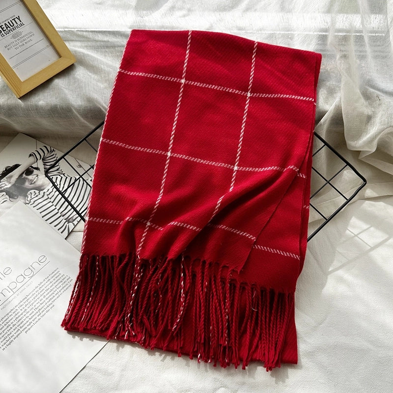 Unisex Casual Minimalist Lattice Imitation Cashmere Tassel Scarf