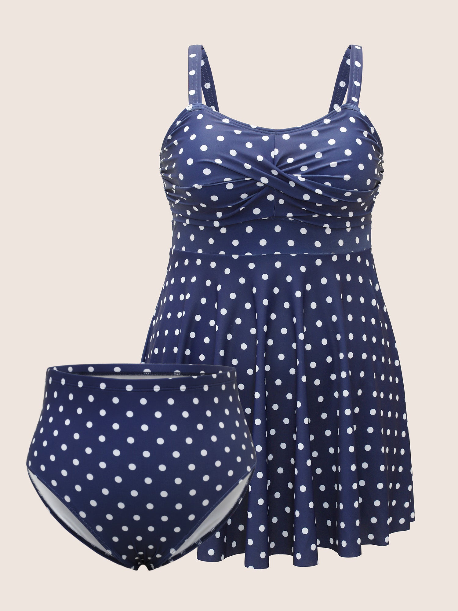 Polka Dot Crossover Ruched Flutter Hem Swim Dress