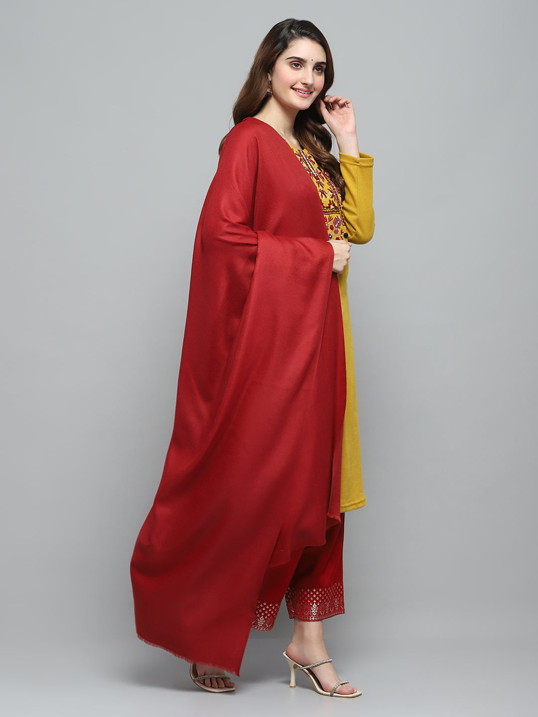 Women Maroon Self Design Shawl