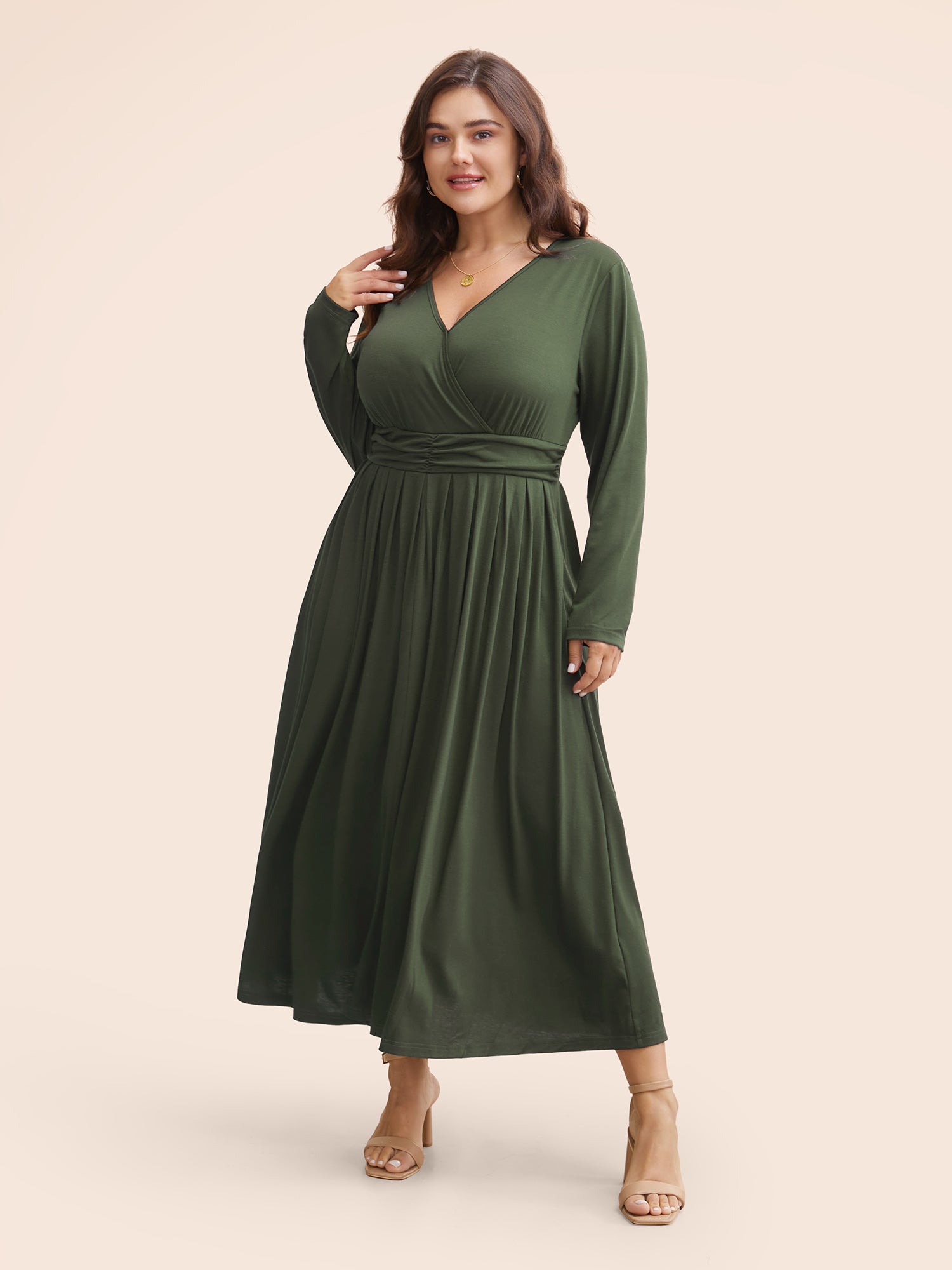 Supersoft Essentials Ruched Wrap Pleated Hem Dress