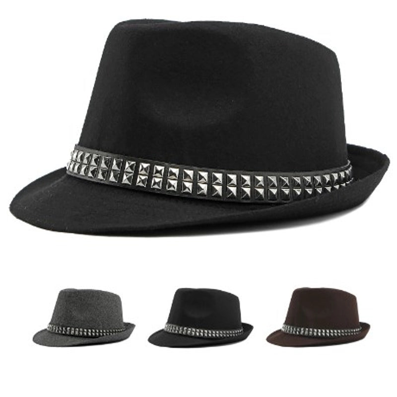 Unisex Retro Solid Color Big Eaves Fedora Hat