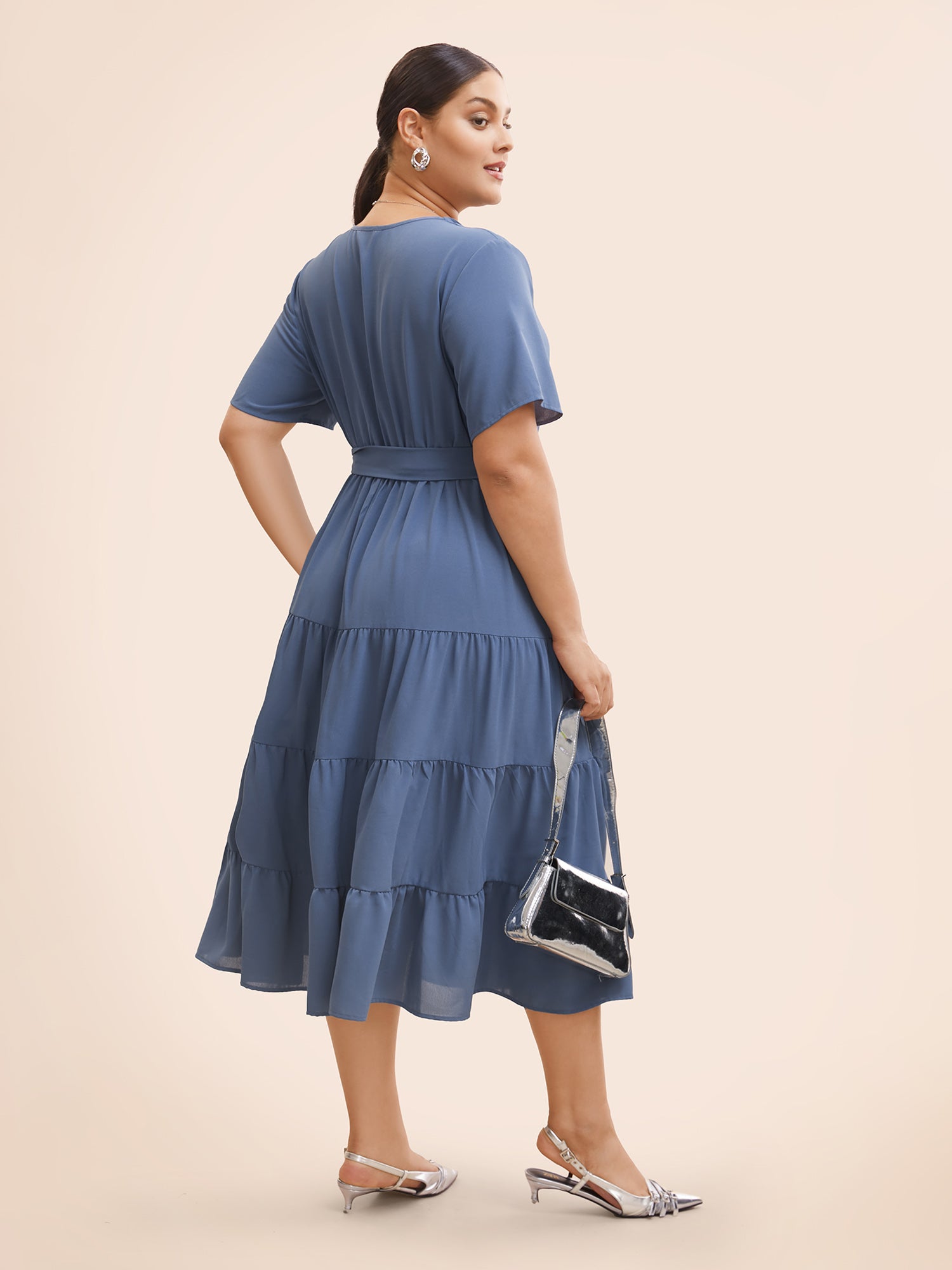 Suit Collar Ruffle Layered Hem Dress