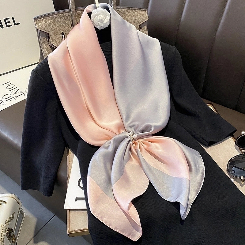 Fashion Light Luxury 90cm Simulation Silk Scarf Simple Striped Large Square Scarf