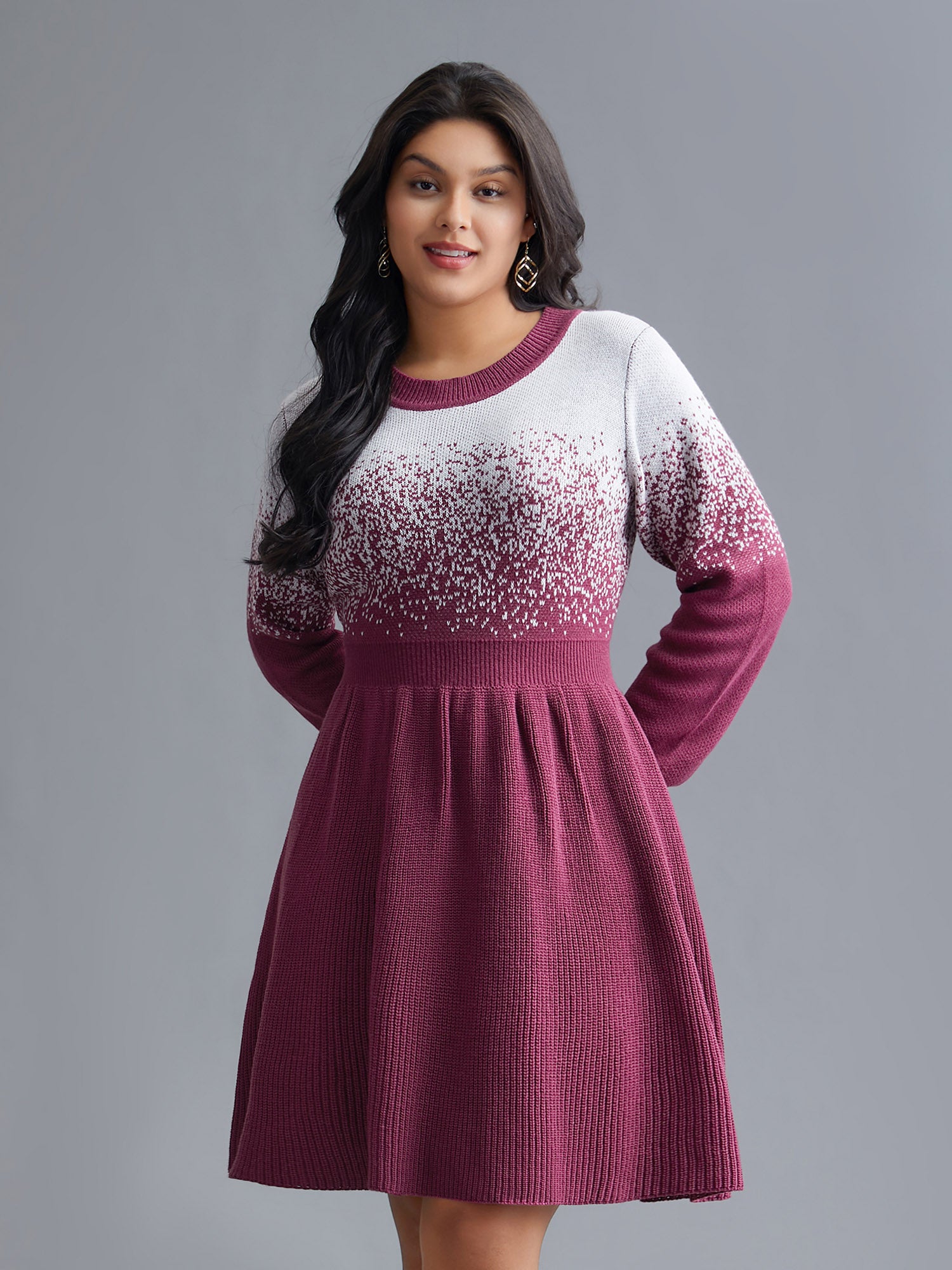 Contrast Textured Elastic Waist Sweater Dress
