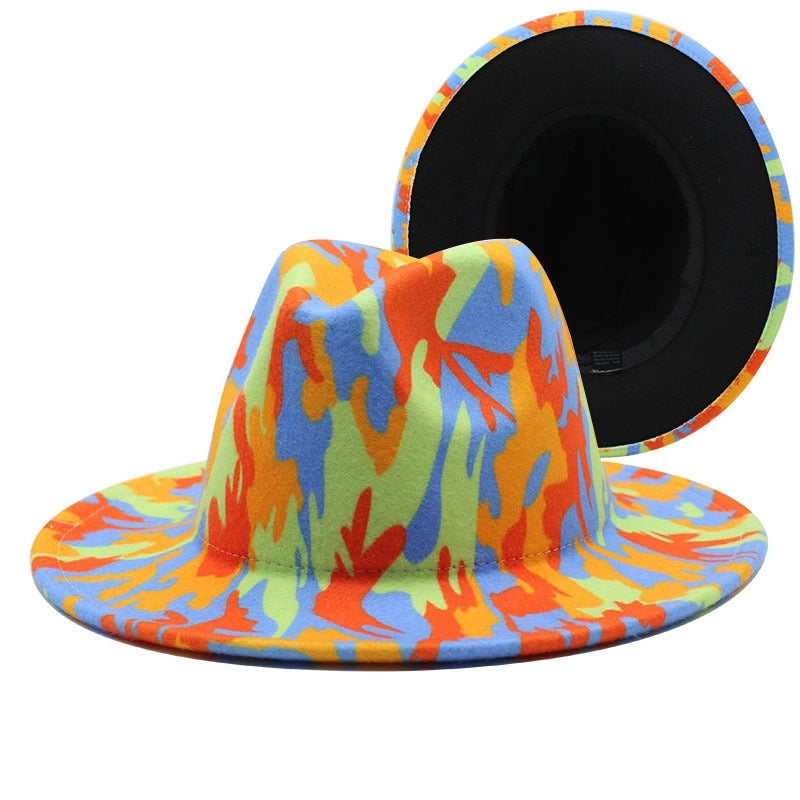 New Graffiti Printed Large Brim Wool Felt Hat Men's And Women's Spring And Autumn Pattern Topper Hat New Jazz Hat
