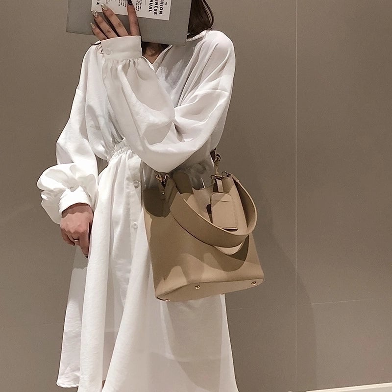 Women's Pu Leather Solid Color Elegant Classic Style Bucket Zipper Magnetic Buckle Shoulder Bag Crossbody Bag Bucket Bag