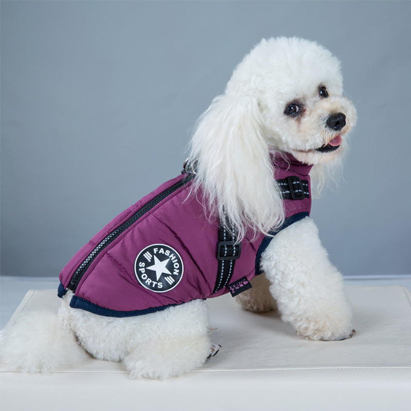 Warm Zipped Dog Jacket Vest Harness