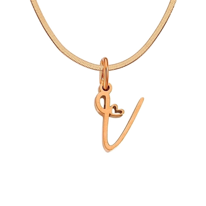 Stainless Steel Titanium Steel 14K Gold Plated Minimalist Plating Letter Heart Shape Pendant Necklace