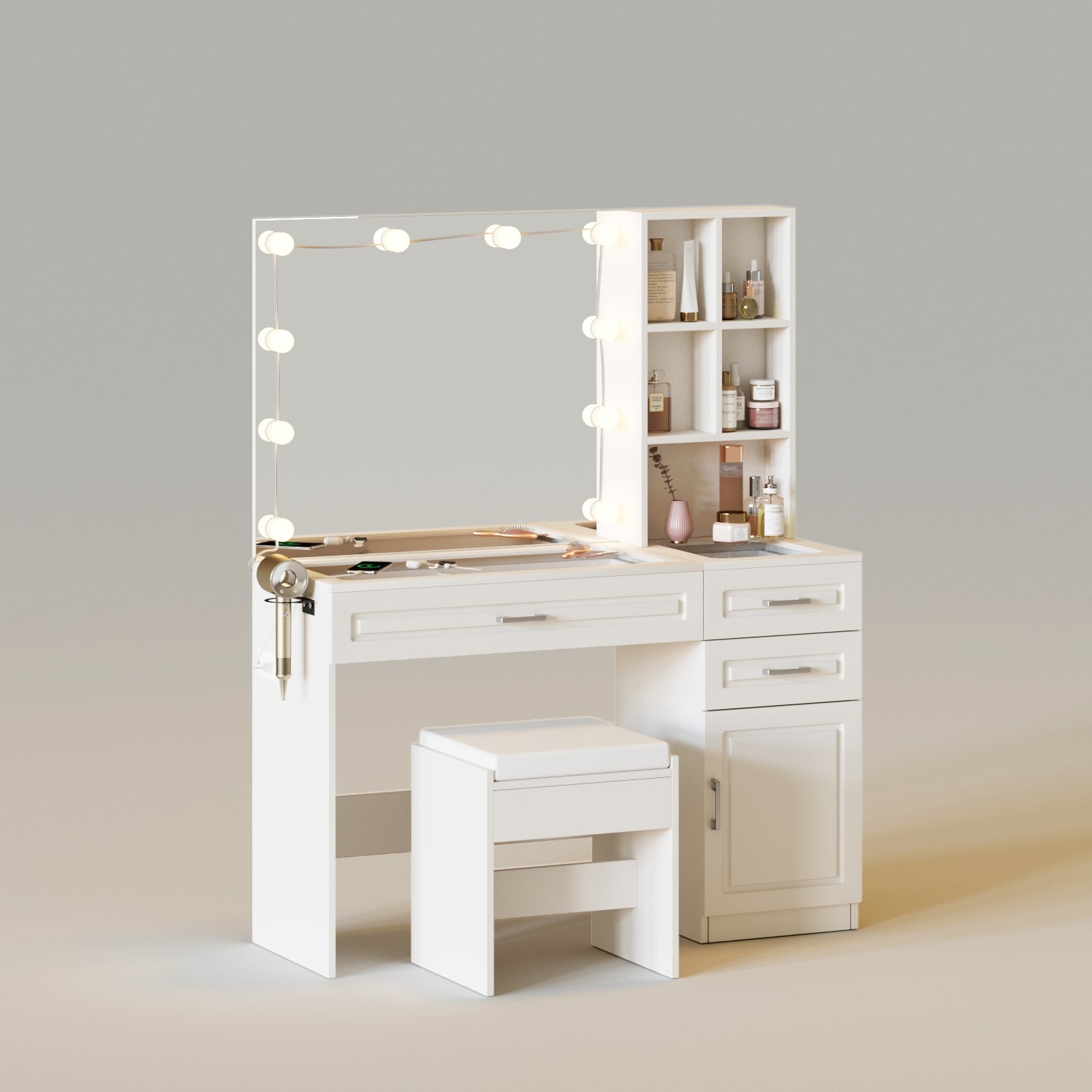 Vanity Desk Large Vanity Table with Glass top and Lots Storage