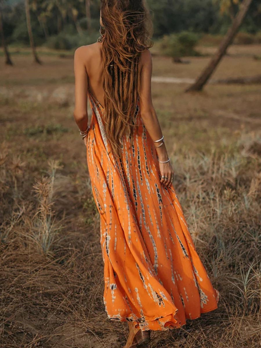 V-Neck Printed Camisole Dress