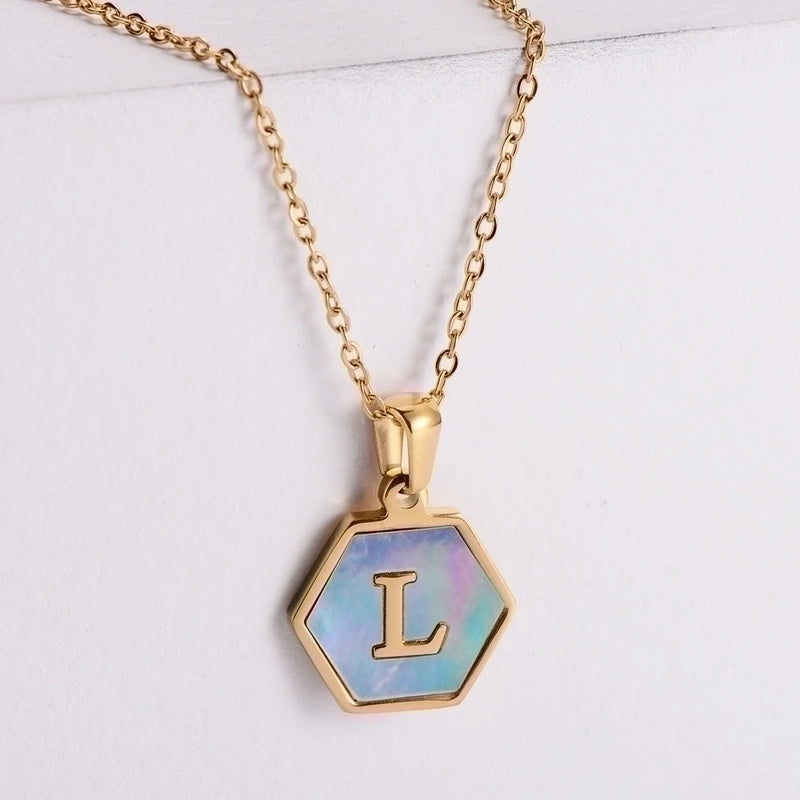304 Stainless Steel 18K Gold Plated Minimalist Plating Letter Shell Pendant Necklace