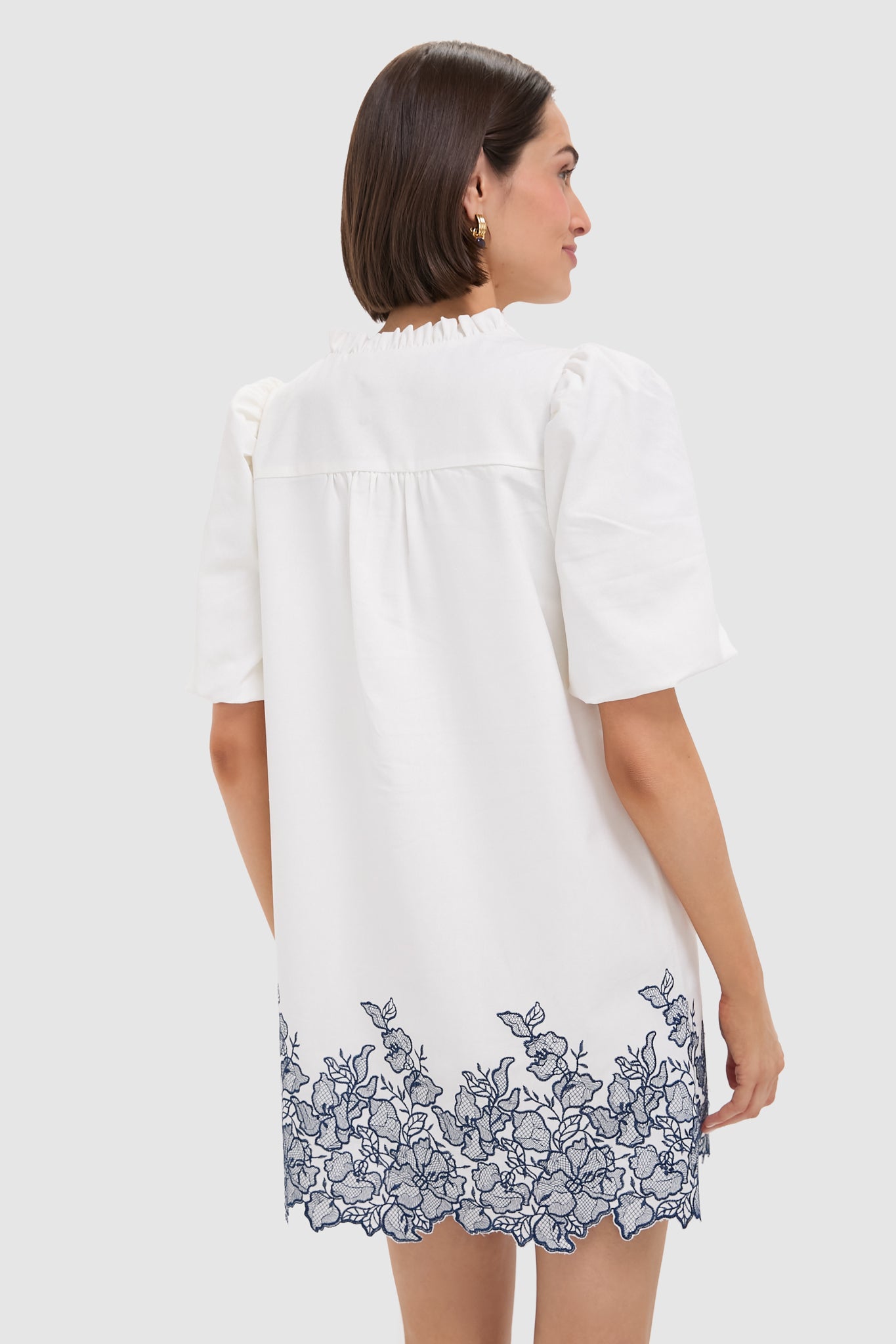 White & Navy Embroidery Mimi Mini Dress