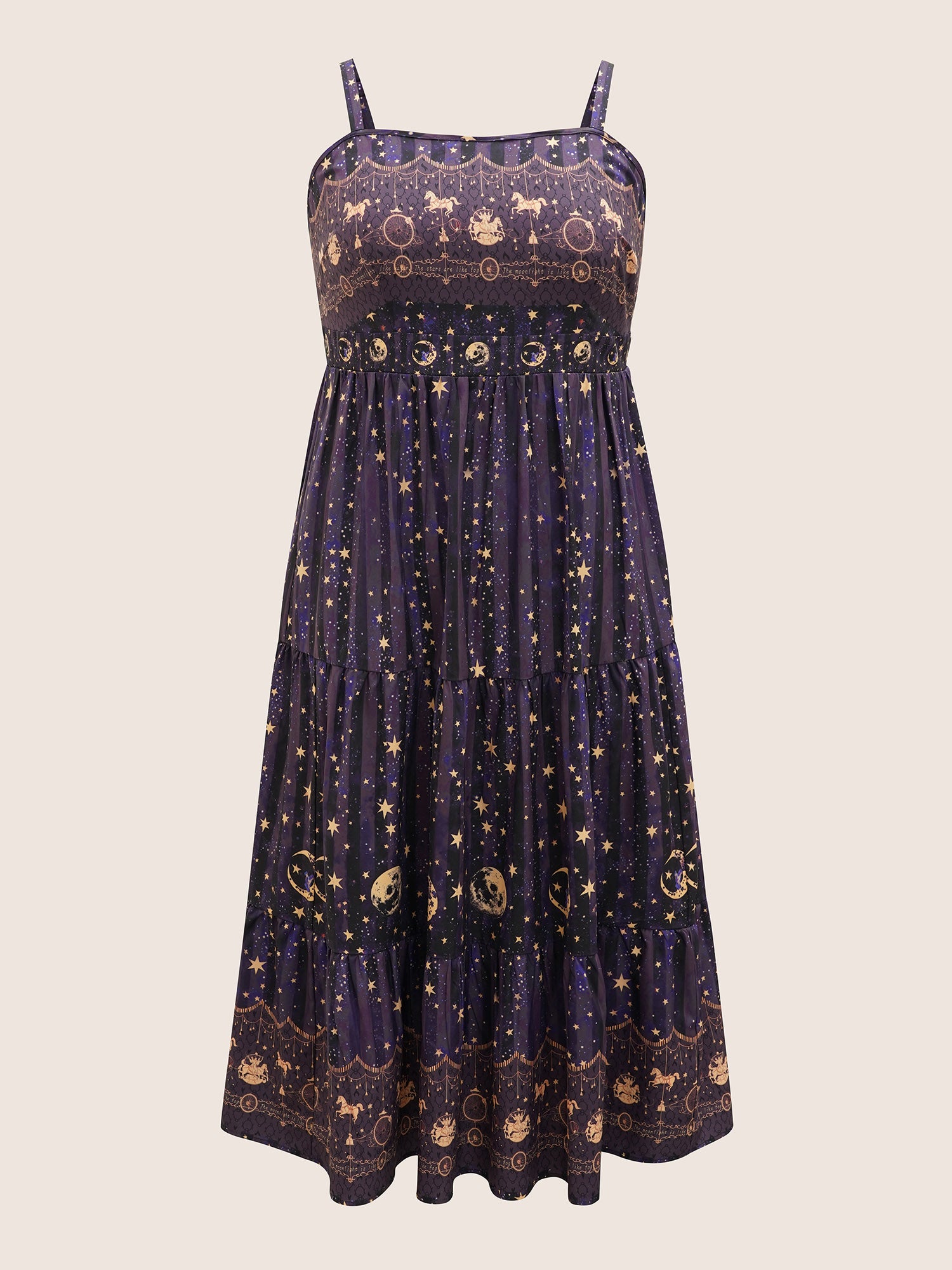 Star & Moon Print Elastic Waist Maxi Cami Dress