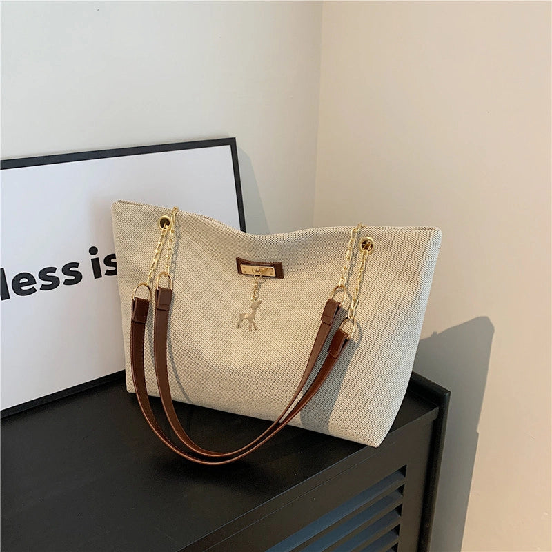 Women's Medium Nylon Solid Color Basic Preppy Style Zipper Tote Bag