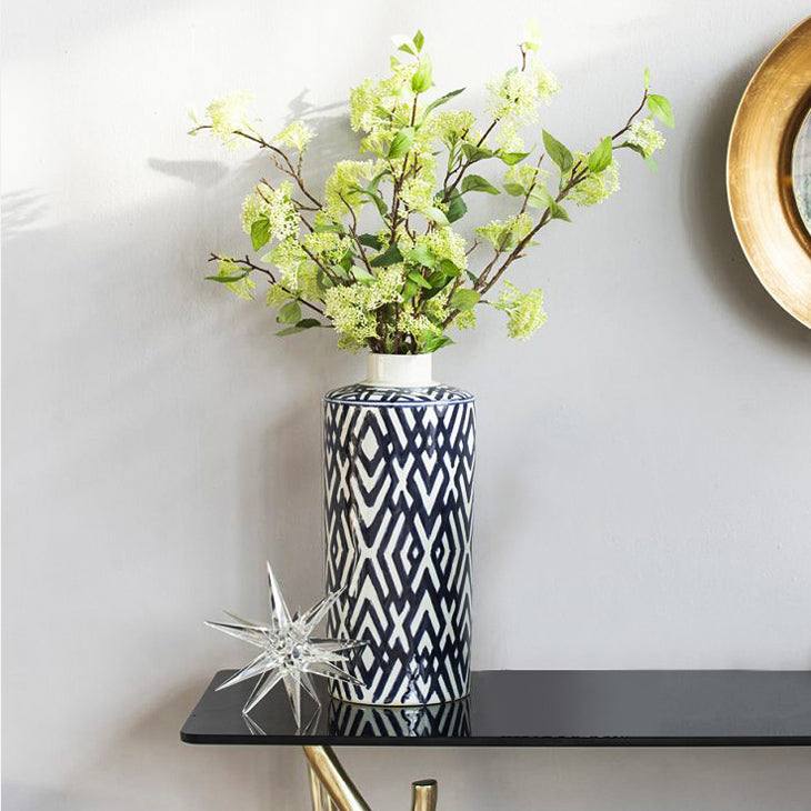 Porcelain Lidded Jar Tall - Blue Chevron