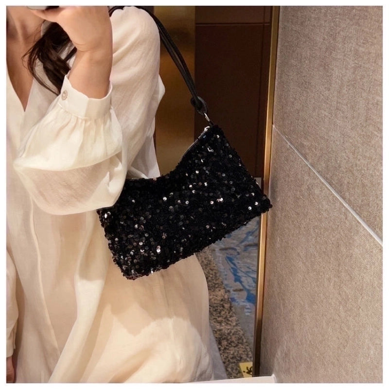 Women's Small Polyester Sequins Vintage Style Streetwear Dumpling Shape Zipper Shoulder Bag Underarm Bag