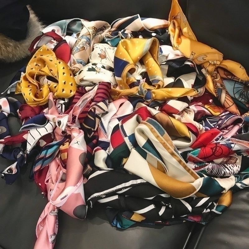 Women's Minimalist Color Block Polyester Silk Scarf