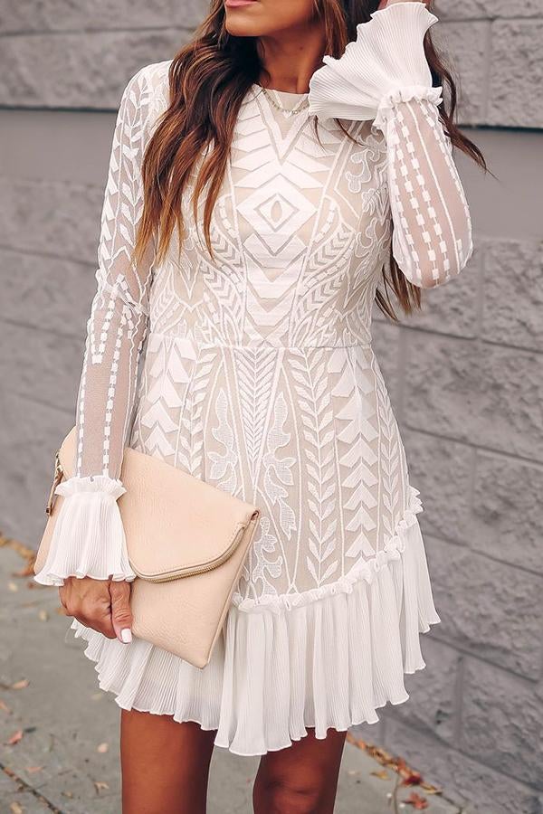 Lace Pleated Ruffle Dress