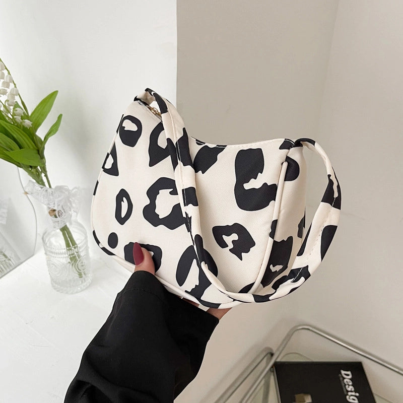 Women's Small Cloth Leopard Streetwear Zipper Underarm Bag