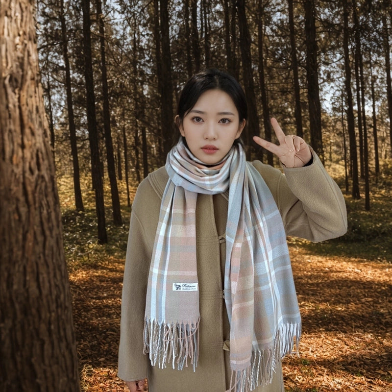 Women's Casual Minimalist Color Block Imitation Cashmere Tassel Scarf