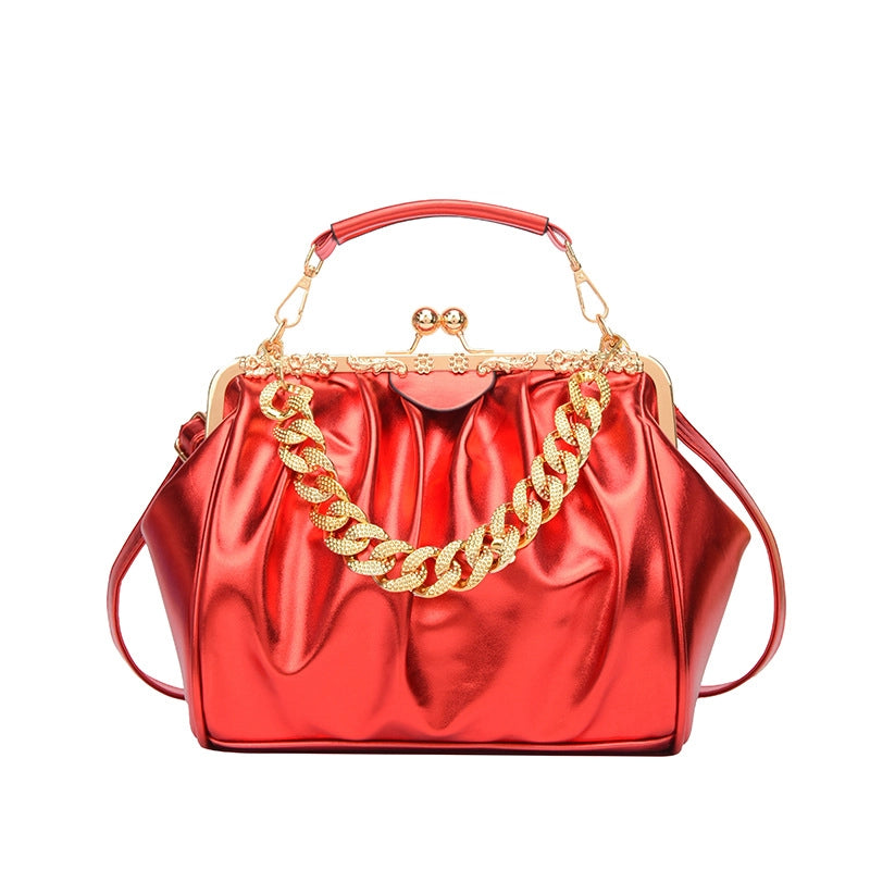 Women's Small Pu Leather Solid Color Basic Streetwear Shell Lock Clasp Shoulder Bag Crossbody Bag Dome Bag
