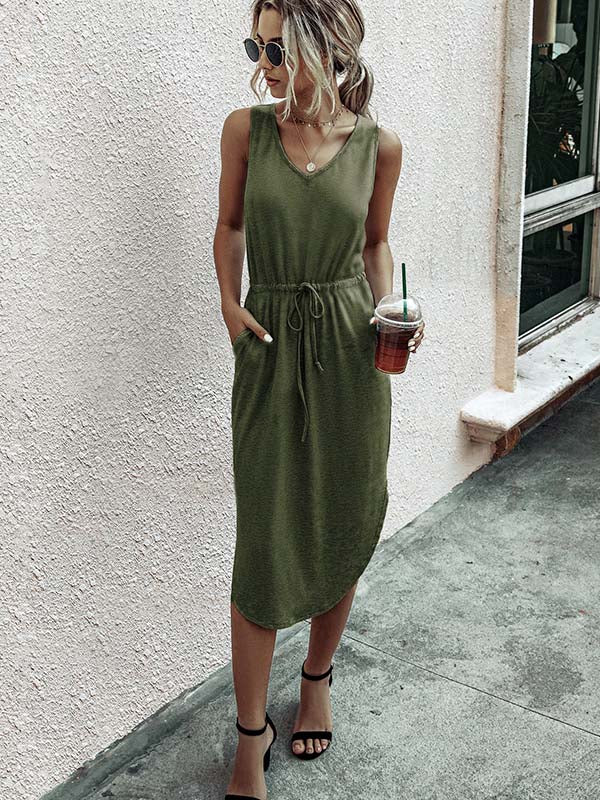 Casual V-Neck Vest Dress