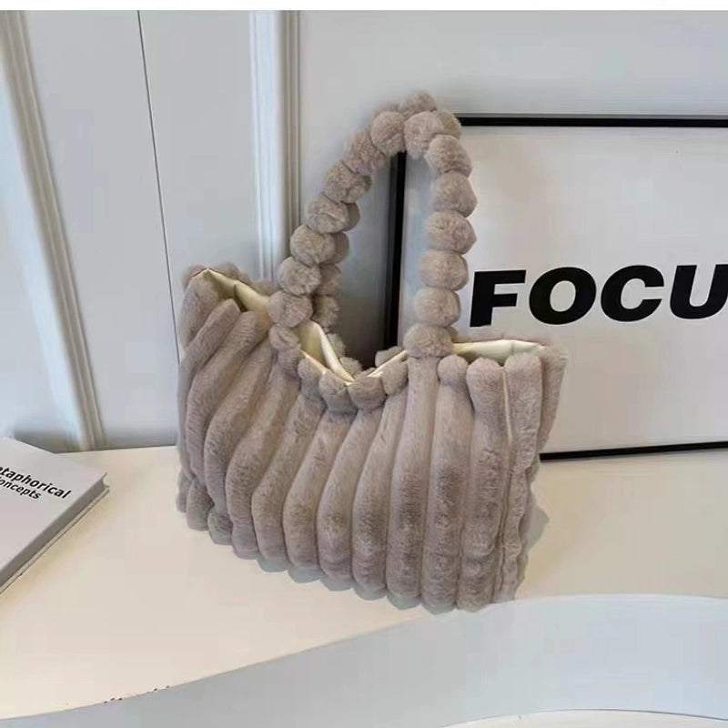 Autumn And Winter New Fashion Plush Shoulder Bag Personality Simple Corduroy Tote Bag Large Capacity Furry Handbag