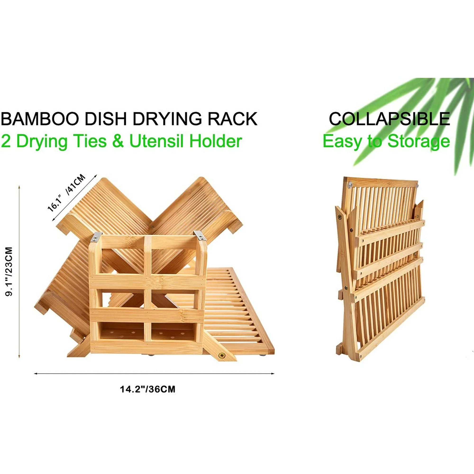 Foldable Bamboo Dish Drying Rack Holder - Wooden Flatware Dish Rack
