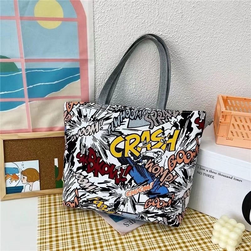 Unisex Cute Animal Smile Face Canvas Shopping Bags