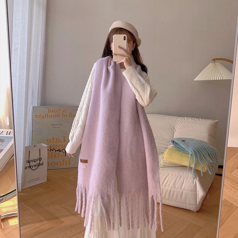 Women's Sweet Color Block Polyester Tassel Scarf