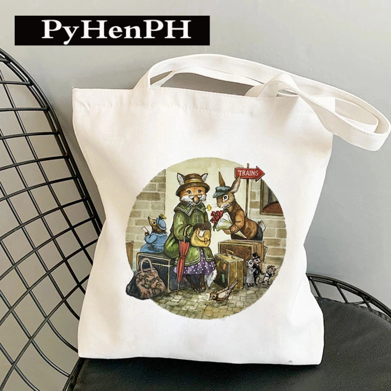 Women's Canvas Printing Animal Streetwear Square Open Canvas Bag