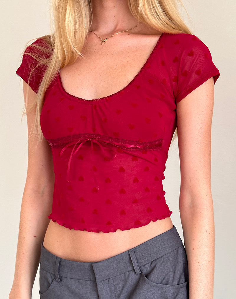 Rada Top in Red Heart Flocked Mesh