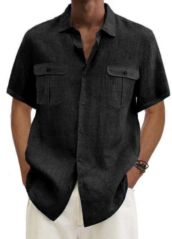 7-Pack Men's Shirts Double Pocket Cotton Linen Short Sleeve Shirts Casual Vacation Shirts