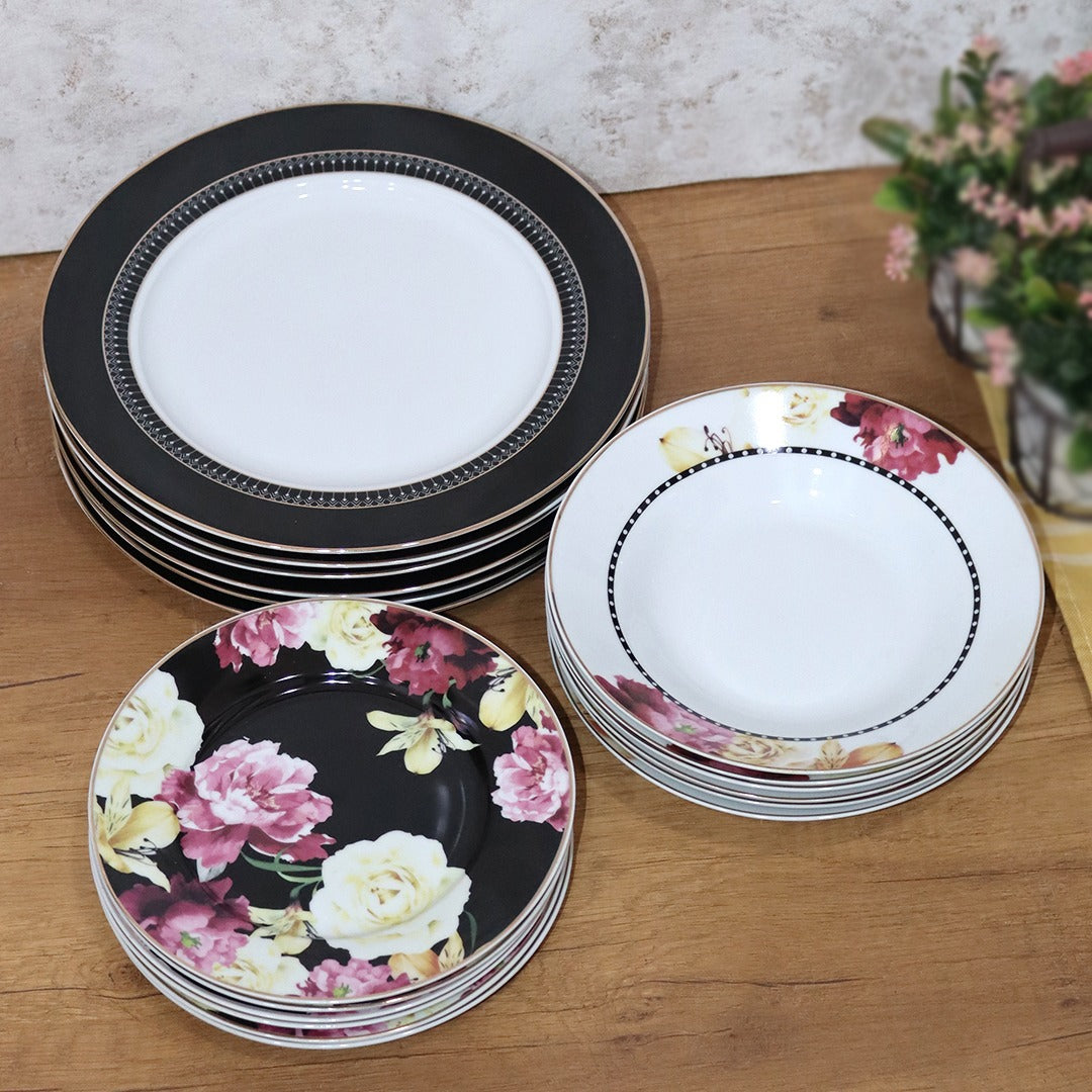 Black Flowers Full Kitchenware Set (72pcs)