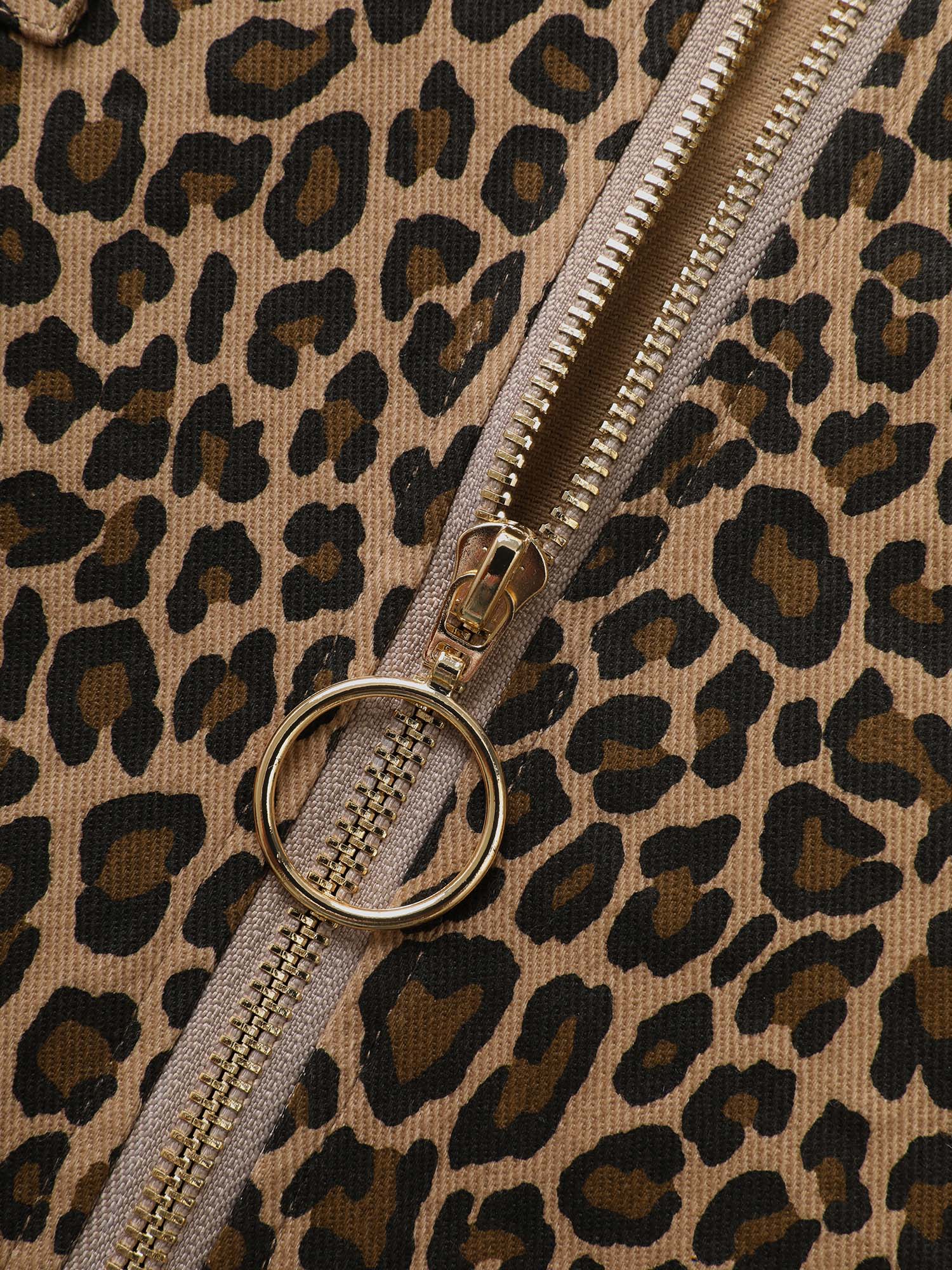 Leopard Print O Ring Zipper Dress