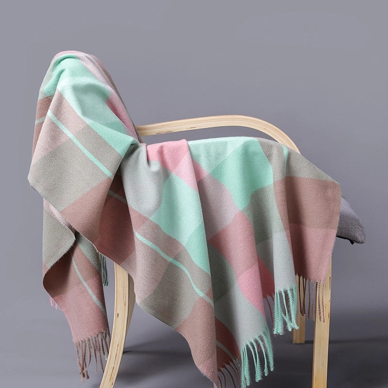 Autumn And Winter New Fashion Cashmere Big Baba Grid Tassel Scarf Men And Women Couples Warm Shawl