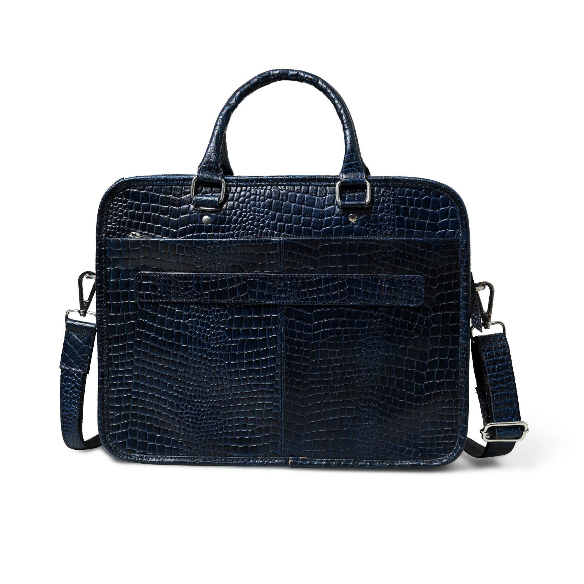 Croco Leather Computer Bag. Navy