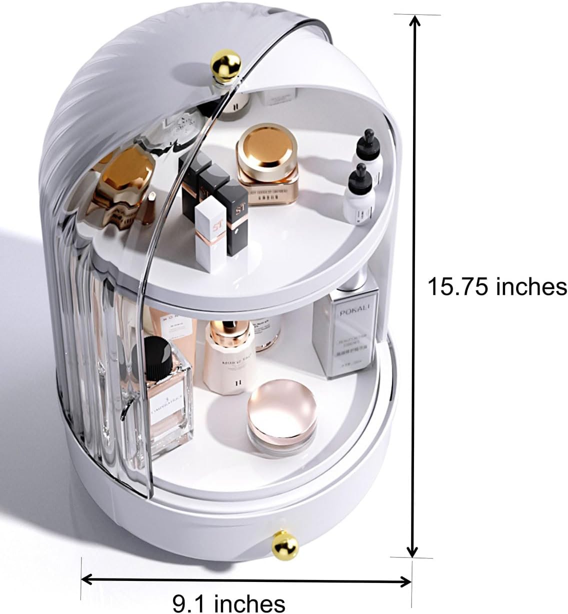 Rotating Makeup Storage With Cover And Drawer. Large Skincare Cosmetics Organizer