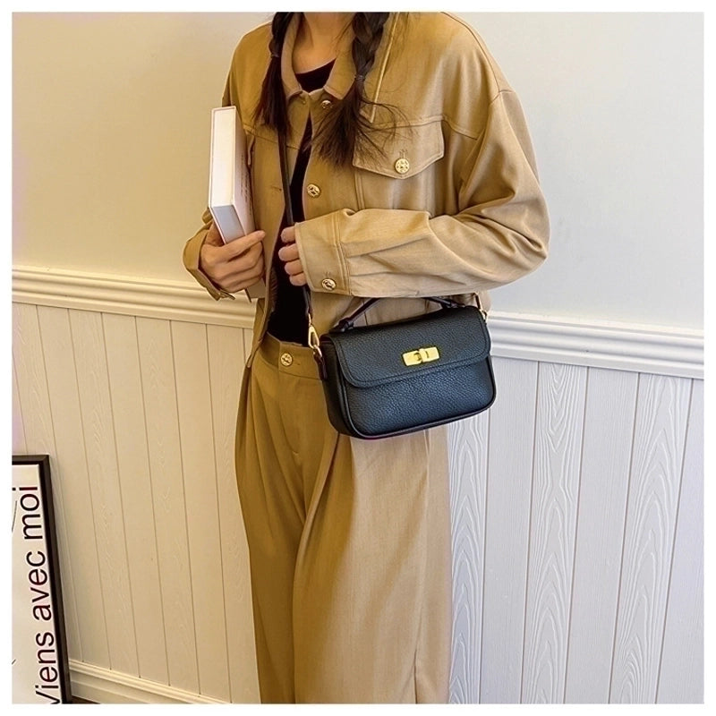 Women's Small Pu Leather Solid Color Streetwear Lock Clasp Handbag