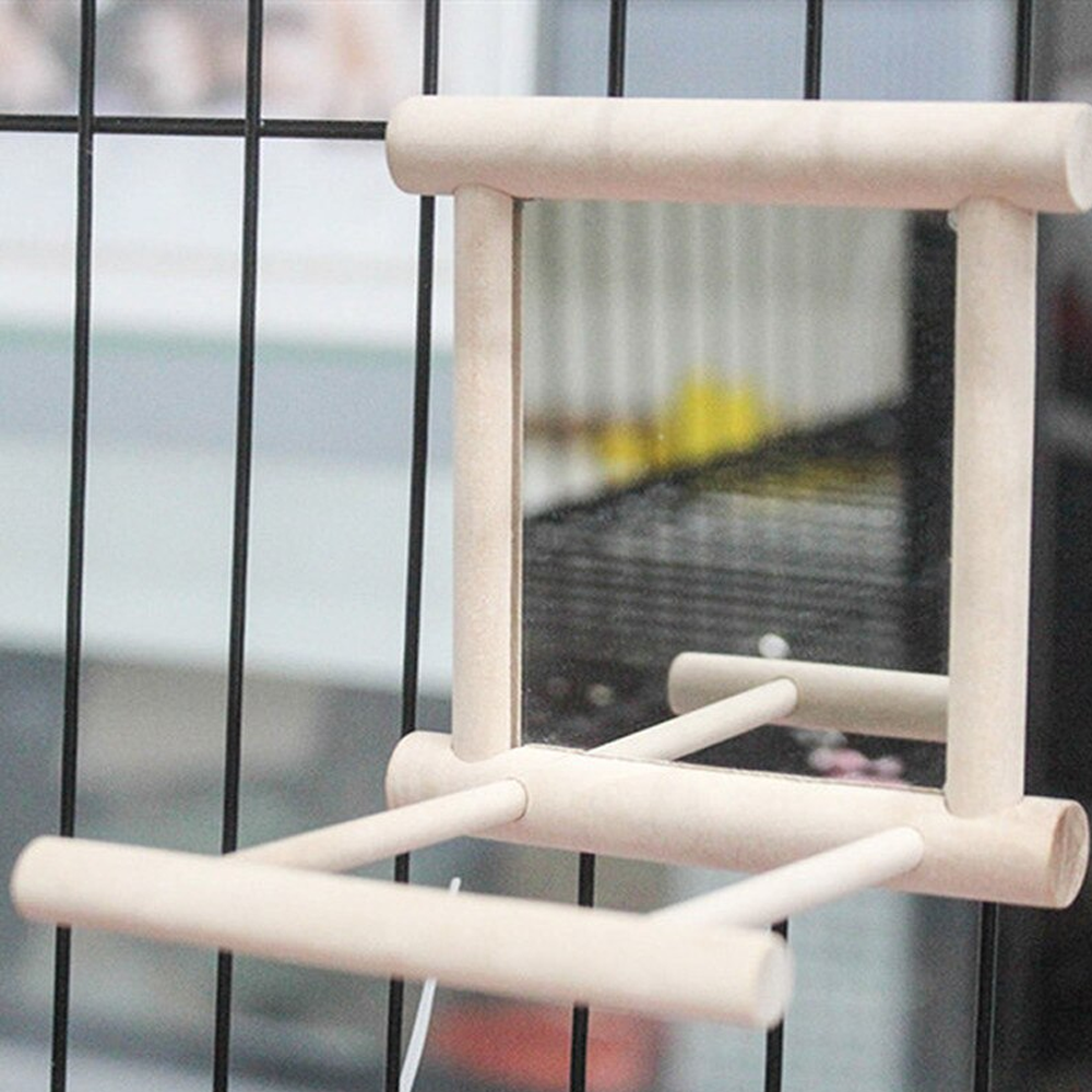 Bird Mirror with Wooden Hanging Toy