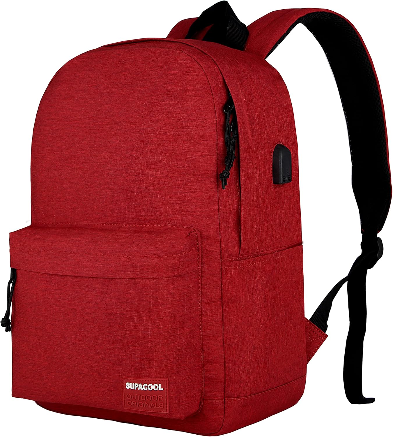 SUPACOOL Casual Laptop Backpack for Men and Women, School Backpack for Boys and Girls, College Bookbag, USB Charging Port, Lightweight Back Pack(Black)