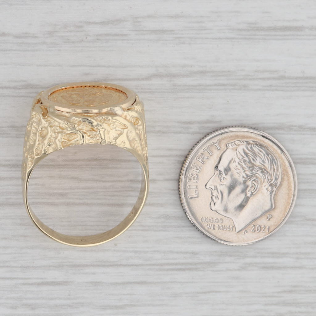 1945 Dos Pesos Coin Ring 14k 900 Yellow Gold Nugget Size 7.5 Mexico