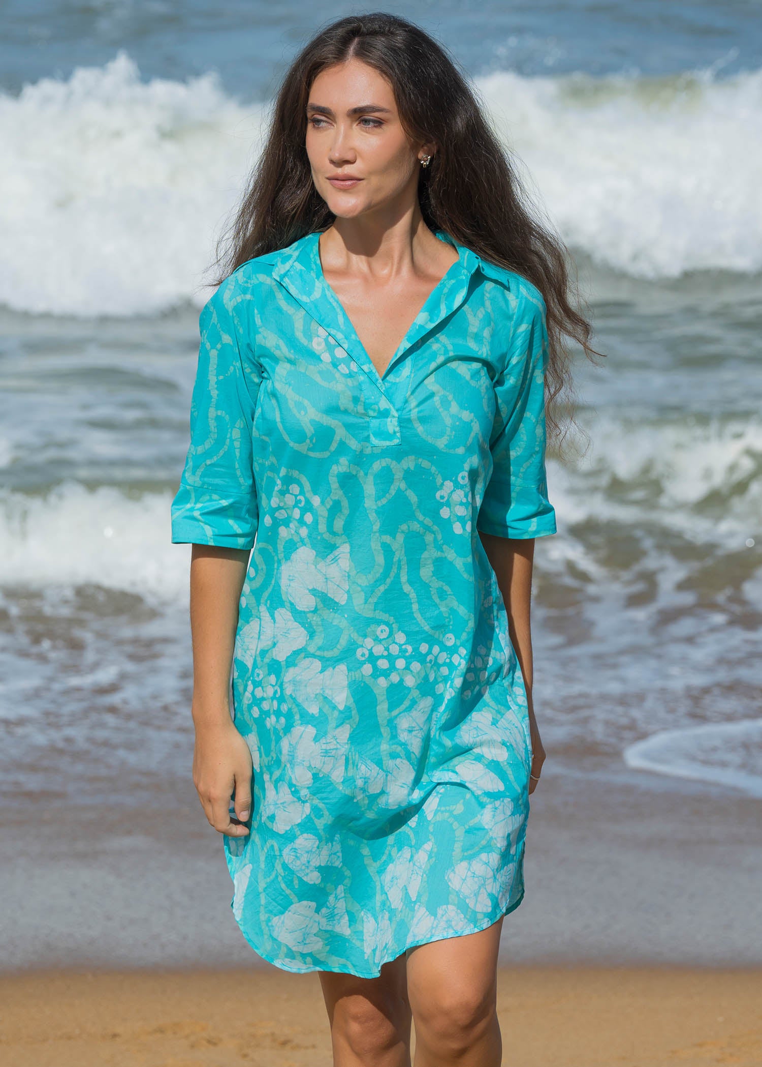 Aquatic Fish Hand Printed Shirt dress