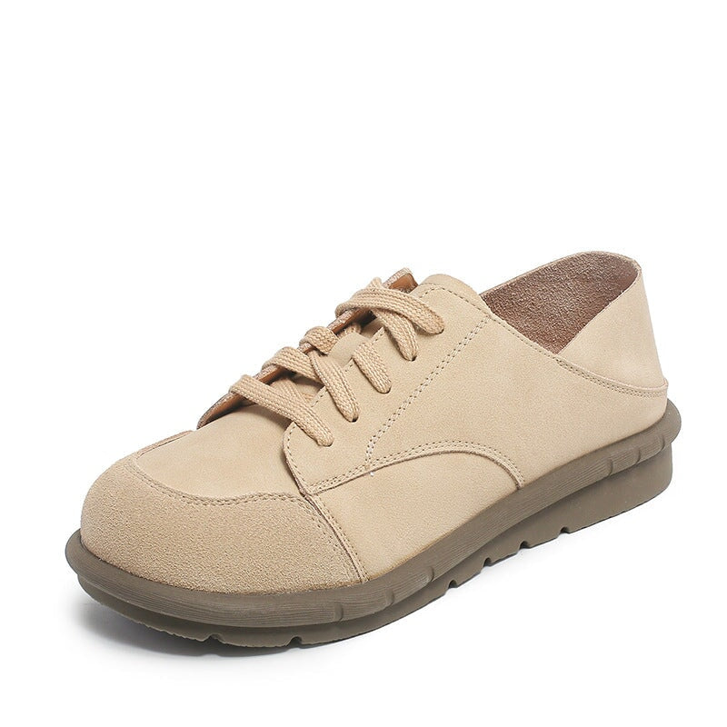 Handmade Soft Leather Oxfords & Tie Flats For Women Barefoot Shoes  in Brown/Beige