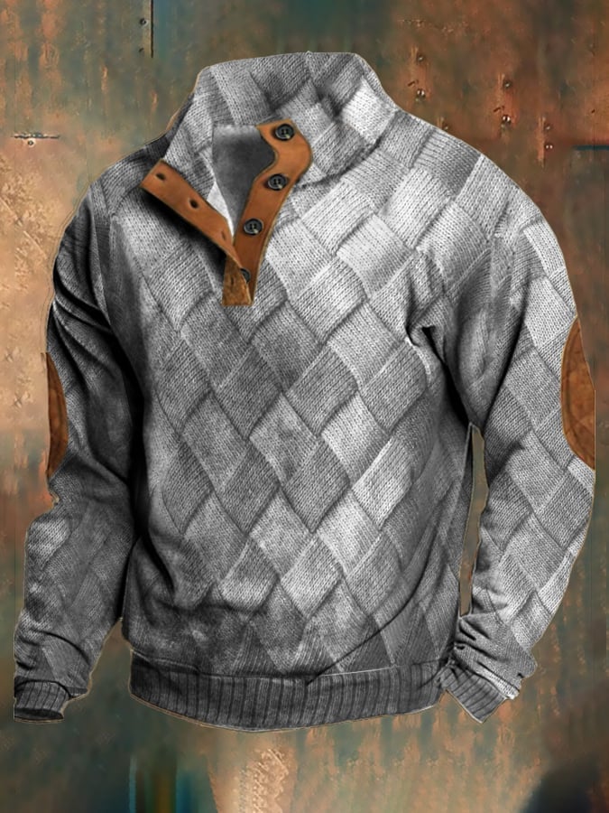 Men's Retro Standing Collar Button Knitted Sweater