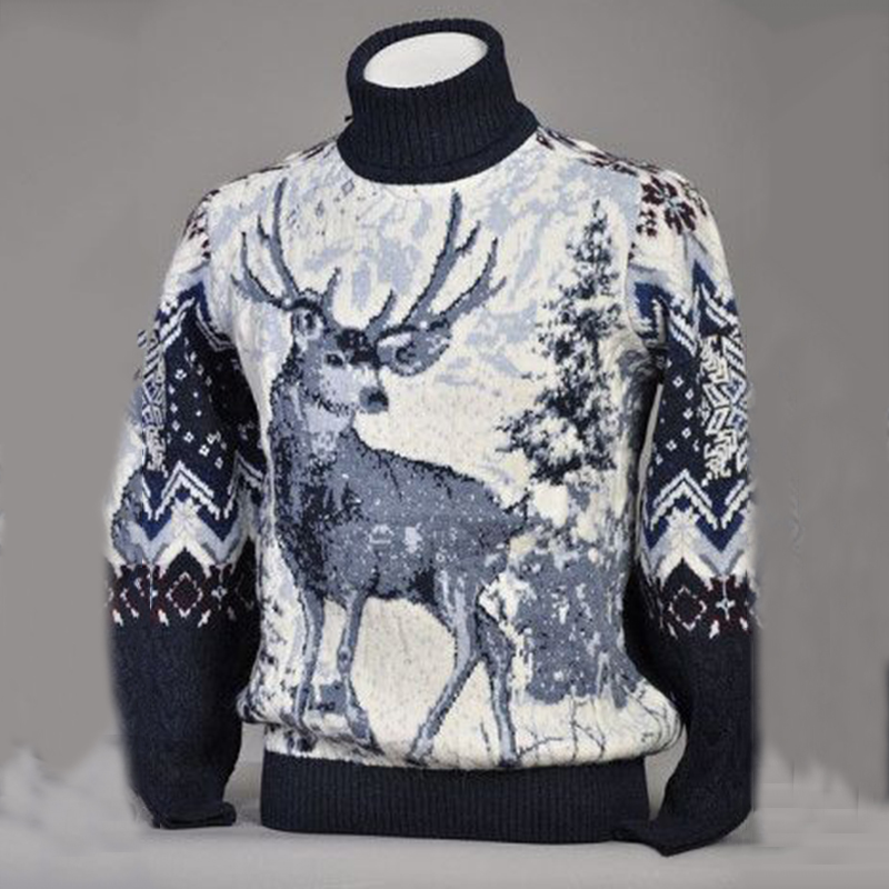 Vintage Warm Knitted Animal Jacquard Iceland Turtleneck Sweater