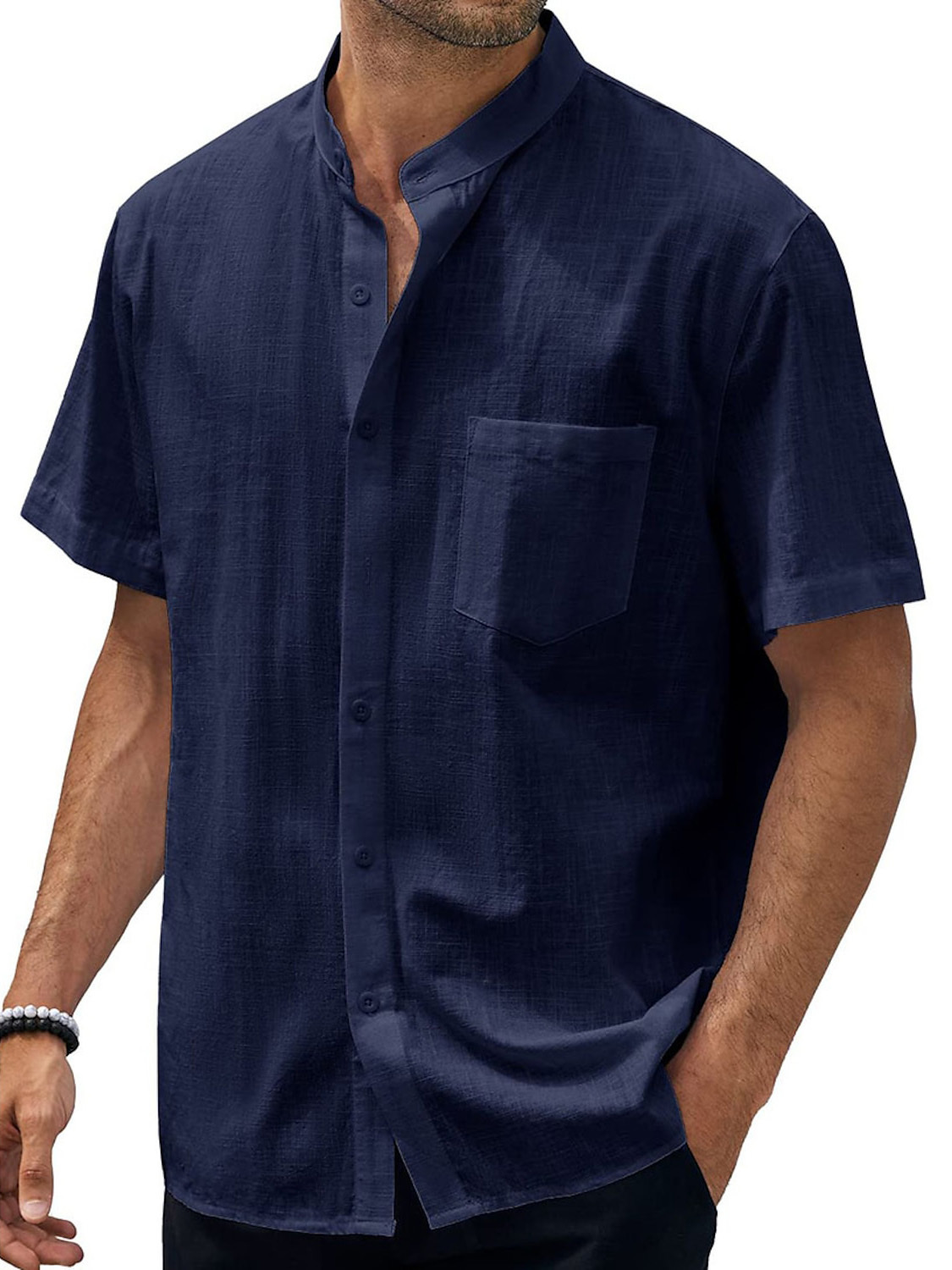 9-pack  Men's Hawaiian Casual Beach Stand Collar Pocket Short Sleeves